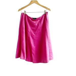 Talbots Pure Irish Linen Aline Skirt Women 12 Pink Stitching Side Zip Lined Boho